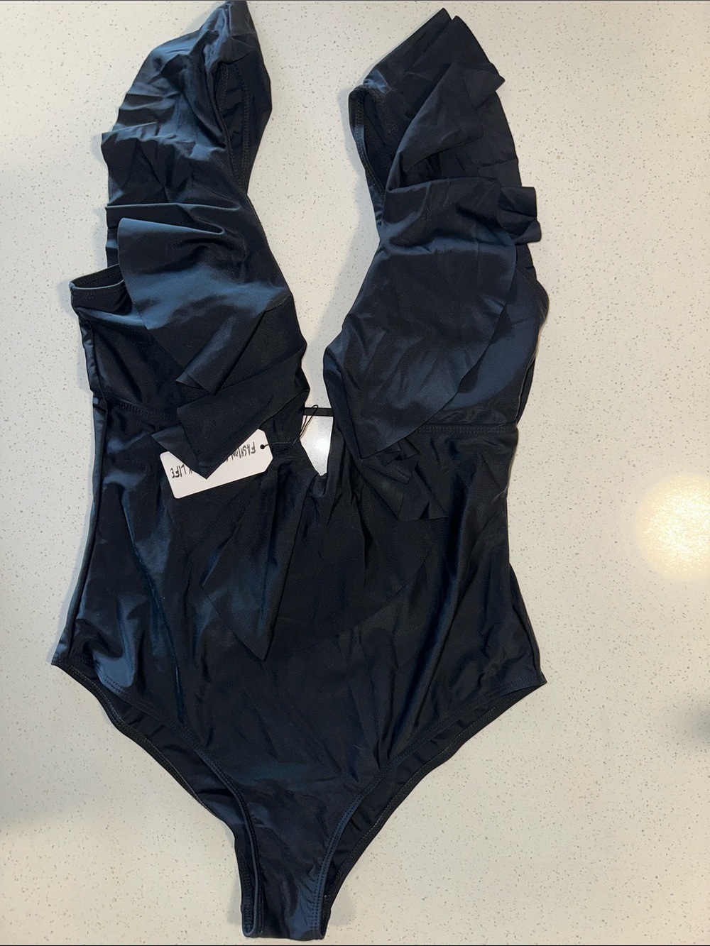 Girls' Navy Ruffle Shoulder One-Piece Swimsuit, Size:XL, NWT